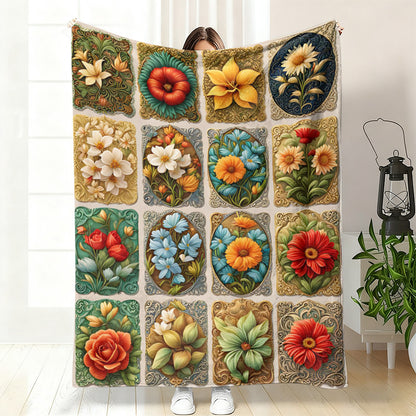 GifitoLuck Quilted Floral Bird Butterfly Flannel Throw Blanket for Sofa and Bed Decor