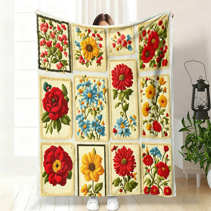 GifitoLuck Quilted Floral Bird Butterfly Flannel Throw Blanket for Sofa and Bed Decor
