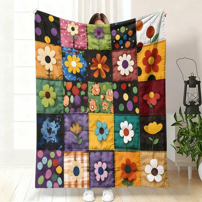GifitoLuck Quilted Floral Bird Butterfly Flannel Throw Blanket for Sofa and Bed Decor