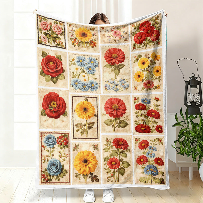 GifitoLuck Quilted Floral Bird Butterfly Flannel Throw Blanket for Sofa and Bed Decor