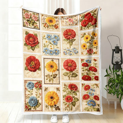GifitoLuck Quilted Floral Bird Butterfly Flannel Throw Blanket for Sofa and Bed Decor