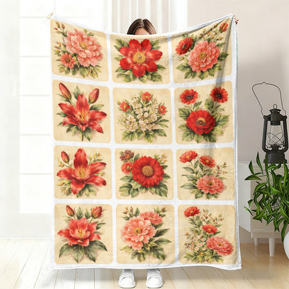 GifitoLuck Quilted Floral Bird Butterfly Flannel Throw Blanket for Sofa and Bed Decor