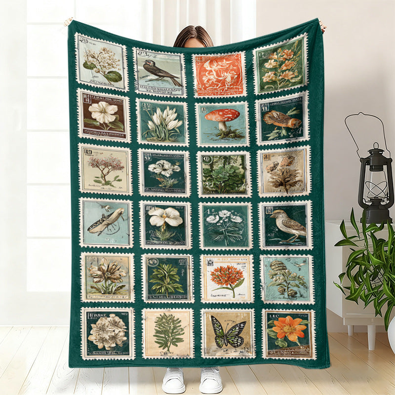 GifitoLuck Quilted Floral Bird Butterfly Flannel Throw Blanket for Sofa and Bed Decor