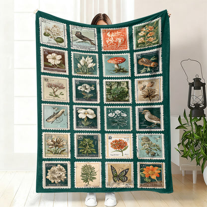 GifitoLuck Quilted Floral Bird Butterfly Flannel Throw Blanket for Sofa and Bed Decor