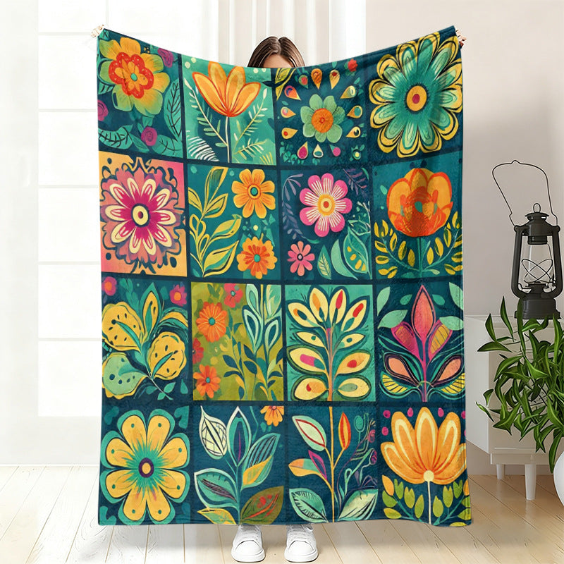 GifitoLuck Quilted Floral Bird Butterfly Flannel Throw Blanket for Sofa and Bed Decor