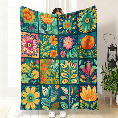 GifitoLuck Quilted Floral Bird Butterfly Flannel Throw Blanket for Sofa and Bed Decor
