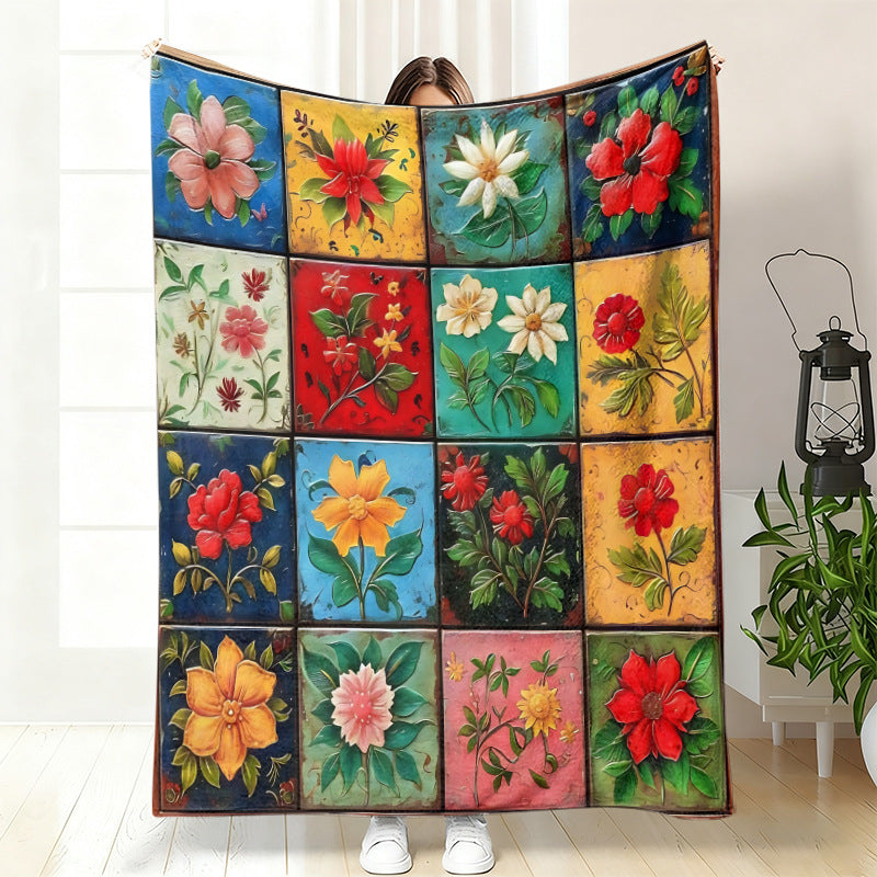 GifitoLuck Quilted Floral Bird Butterfly Flannel Throw Blanket for Sofa and Bed Decor