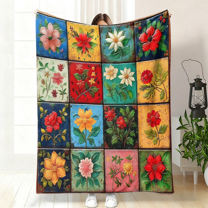 GifitoLuck Quilted Floral Bird Butterfly Flannel Throw Blanket for Sofa and Bed Decor