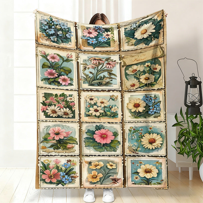 GifitoLuck Quilted Floral Bird Butterfly Flannel Throw Blanket for Sofa and Bed Decor