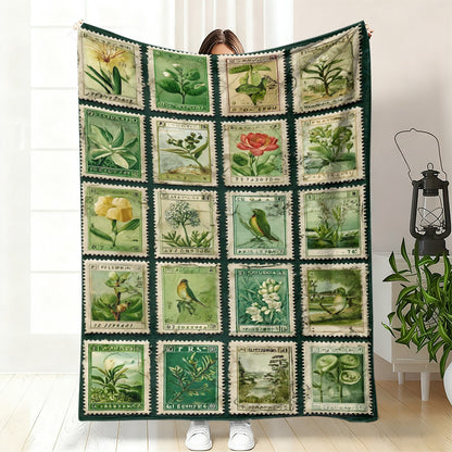 GifitoLuck Quilted Floral Bird Butterfly Flannel Throw Blanket for Sofa and Bed Decor