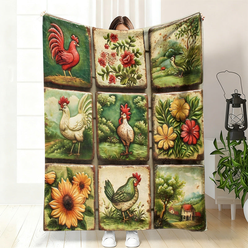 GifitoLuck Quilted Floral Bird Butterfly Flannel Throw Blanket for Sofa and Bed Decor