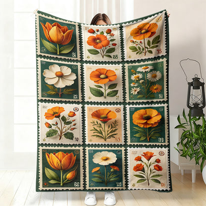 GifitoLuck Quilted Floral Bird Butterfly Flannel Throw Blanket for Sofa and Bed Decor