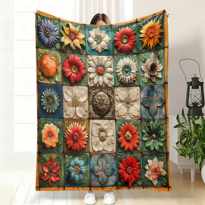 GifitoLuck Quilted Floral Bird Butterfly Flannel Throw Blanket for Sofa and Bed Decor