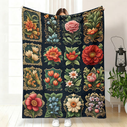 GifitoLuck Quilted Floral Bird Butterfly Flannel Throw Blanket for Sofa and Bed Decor
