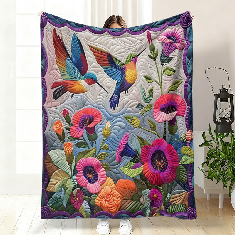 GifitoLuck Quilted Floral Bird Butterfly Flannel Throw Blanket for Sofa and Bed Decor