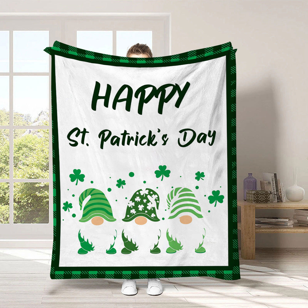 GiftoLuck Warm Cozy Vibrant St. Patrick's Day Flannel Blanket Featuring Irish Leprechauns, Pot of Gold, Shamrocks & Rainbow, Festive Home Decor for UK & Irish Celebrations, Bringing Good Fortune & Joy to Family Homes