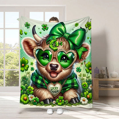 GiftoLuck Warm Cozy Vibrant St. Patrick's Day Flannel Blanket Featuring Irish Leprechauns, Pot of Gold, Shamrocks & Rainbow, Festive Home Decor for UK & Irish Celebrations, Bringing Good Fortune & Joy to Family Homes