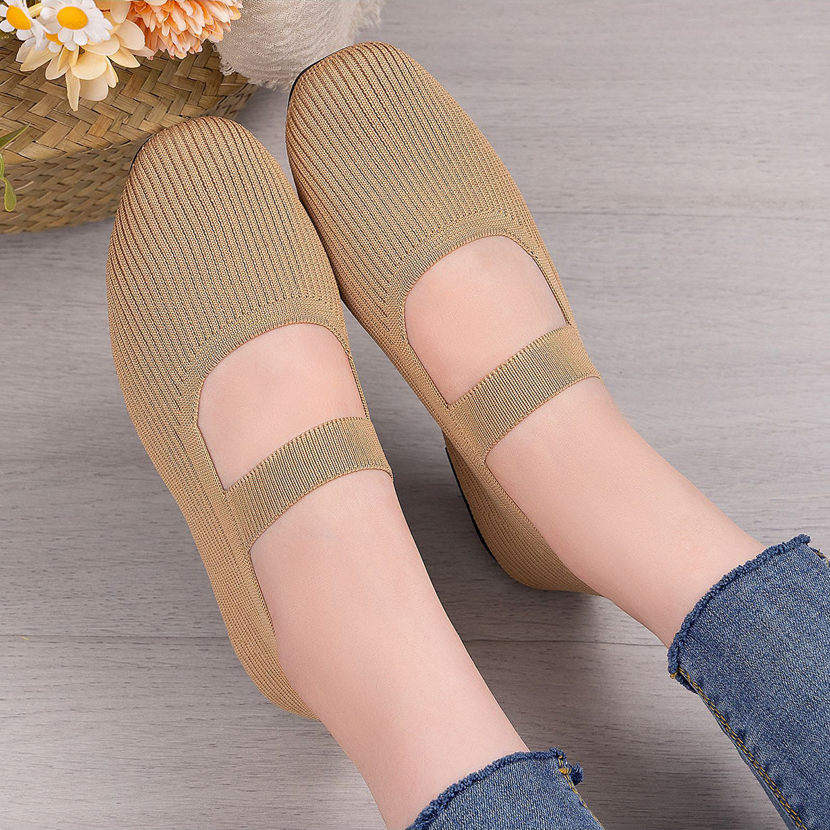 GifitoLuck Women’s Breathable Slip-On Casual Flats, Soft Sole Strap-on Shoes for Spring to Autumn, Comfortable Everyday Walking Gift for Mother's Day