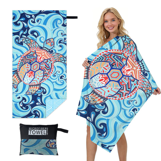 GiftoLuck Quick Dry Beach Towel Must-have Print Towels for Travel Holiday with Mesh Bag