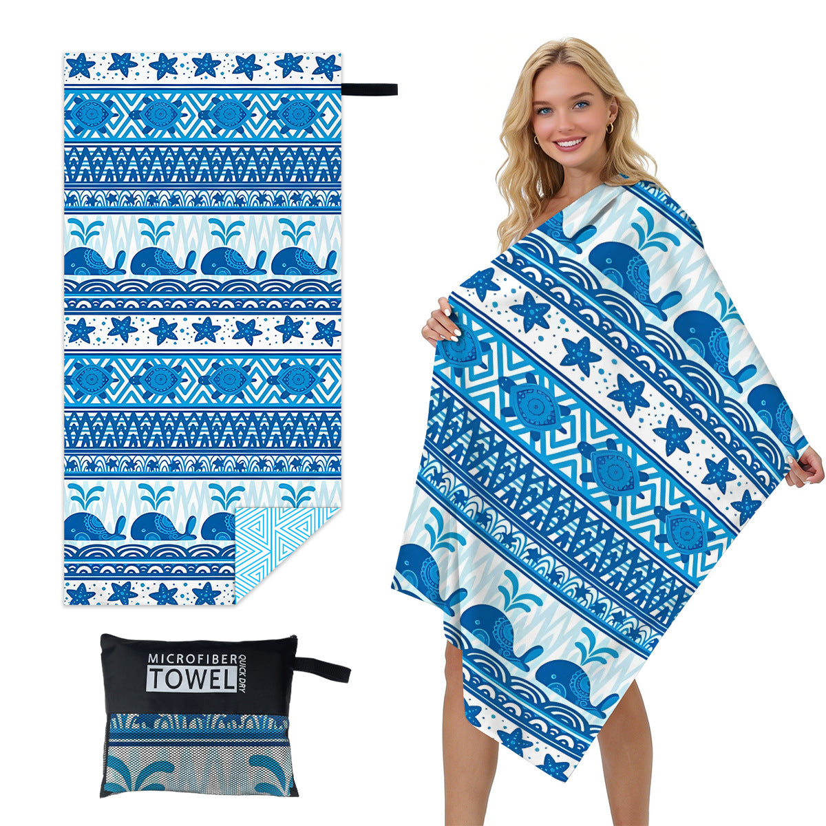 GiftoLuck Quick Dry Beach Towel Must-have Print Towels for Travel Holiday with Mesh Bag
