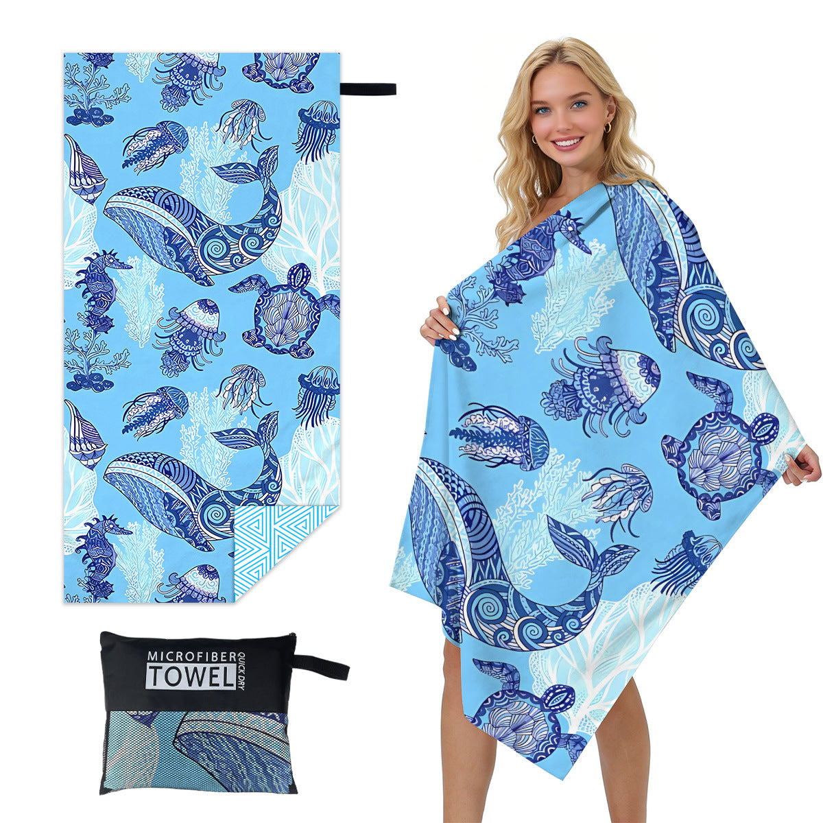 GiftoLuck Quick Dry Beach Towel Must-have Print Towels for Travel Holiday with Mesh Bag