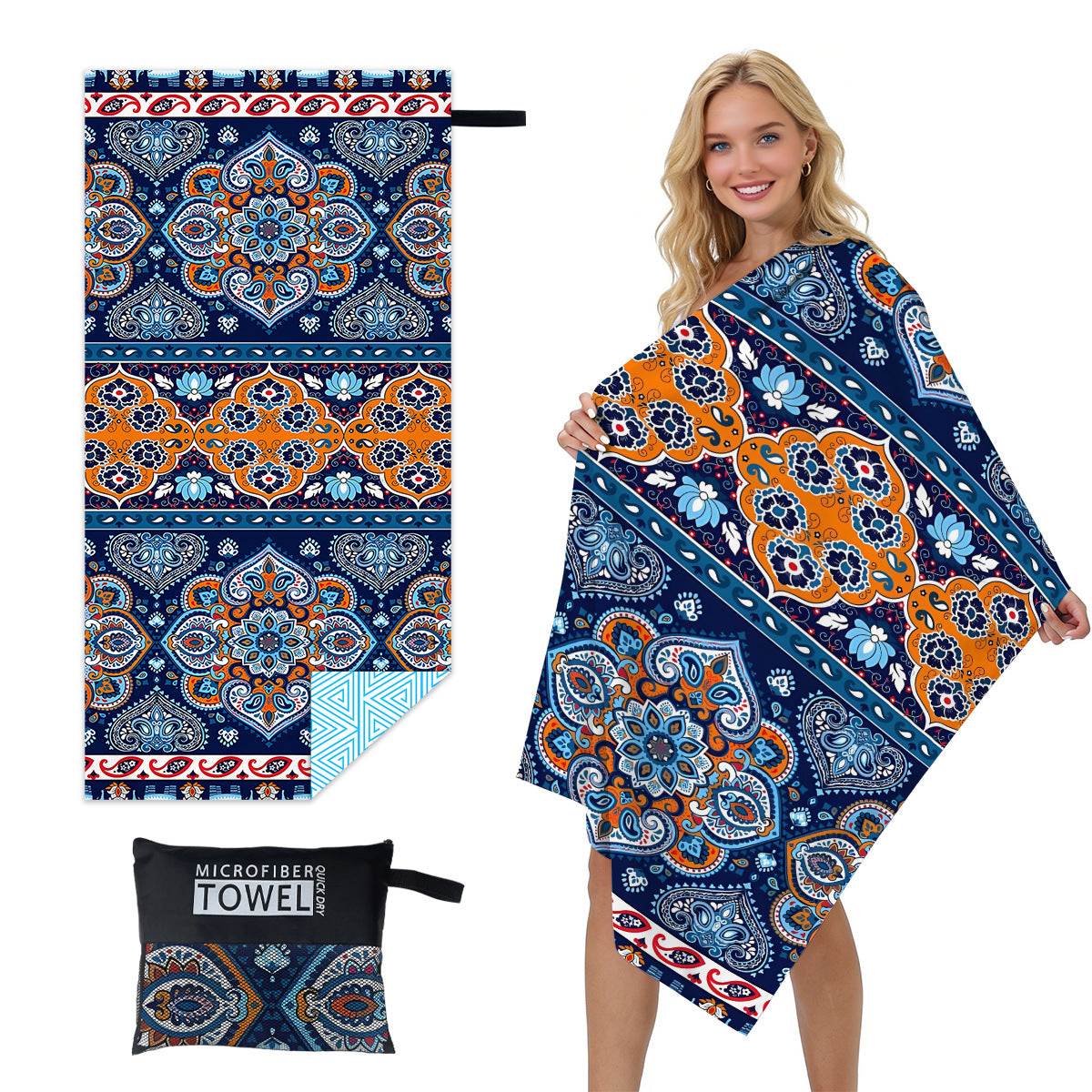 GiftoLuck Quick Dry Beach Towel Must-have Print Towels for Travel Holiday with Mesh Bag