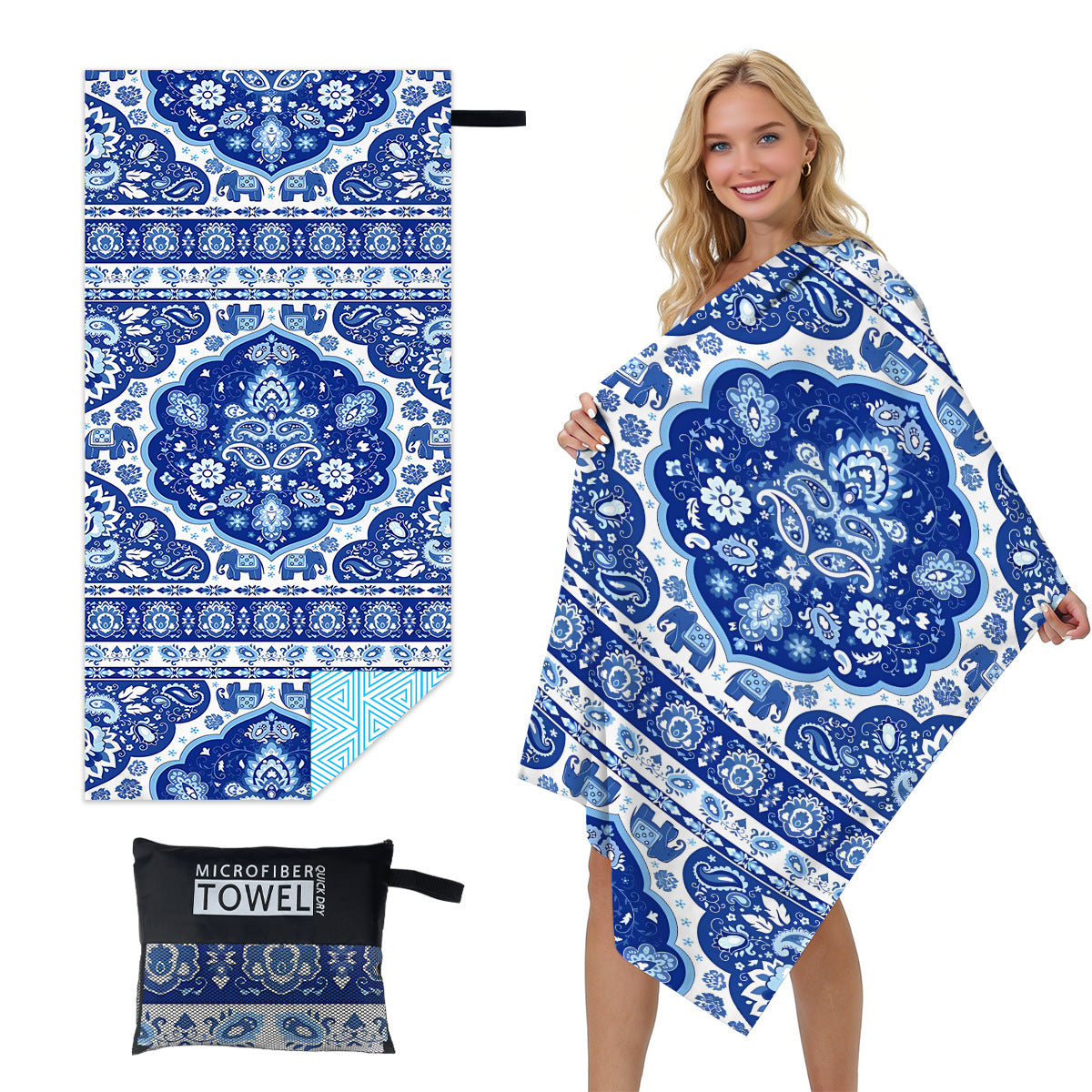 GiftoLuck Quick Dry Beach Towel Must-have Print Towels for Travel Holiday with Mesh Bag
