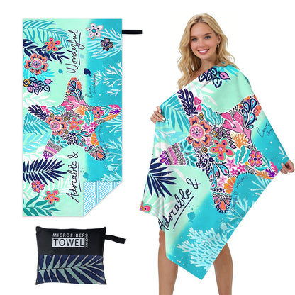 GiftoLuck Quick Dry Beach Towel Must-have Print Towels for Travel Holiday with Mesh Bag