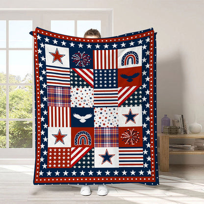 GiftoLuck 4th of July Independence Day 250th Anniversary Flannel Blanket (1776–2026) – Patriotic USA Throw with American Flag, Bald Eagle & Statue of Liberty