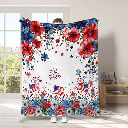GiftoLuck 4th of July Independence Day 250th Anniversary Flannel Blanket (1776–2026) – Patriotic USA Throw with American Flag, Bald Eagle & Statue of Liberty