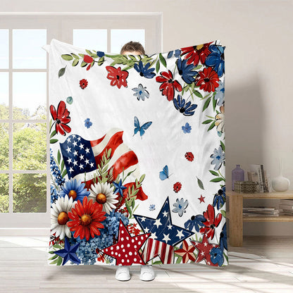 GiftoLuck 4th of July Independence Day 250th Anniversary Flannel Blanket (1776–2026) – Patriotic USA Throw with American Flag, Bald Eagle & Statue of Liberty