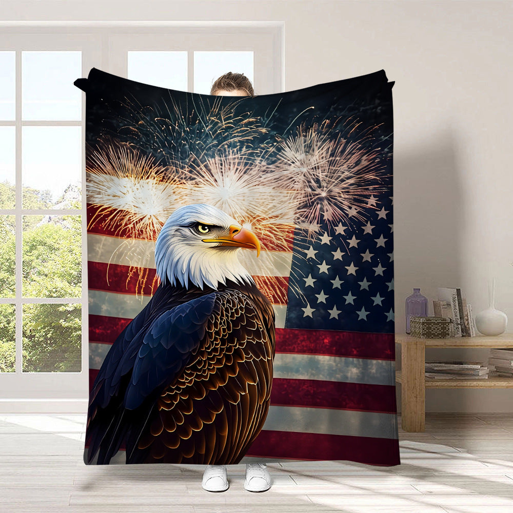 GiftoLuck 4th of July Independence Day 250th Anniversary Flannel Blanket (1776–2026) – Patriotic USA Throw with American Flag, Bald Eagle & Statue of Liberty
