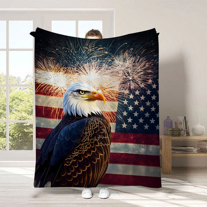 GiftoLuck 4th of July Independence Day 250th Anniversary Flannel Blanket (1776–2026) – Patriotic USA Throw with American Flag, Bald Eagle & Statue of Liberty