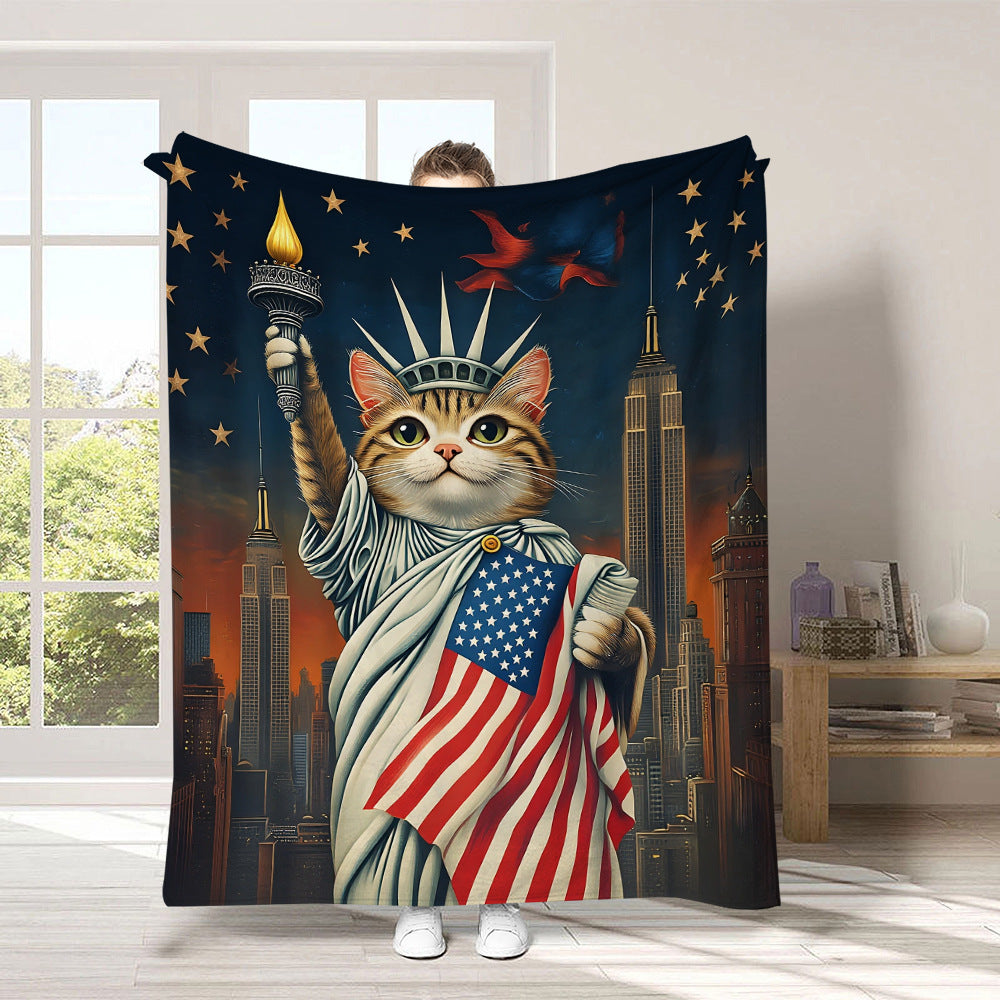 GiftoLuck 4th of July Independence Day 250th Anniversary Flannel Blanket (1776–2026) – Patriotic USA Throw with American Flag, Bald Eagle & Statue of Liberty