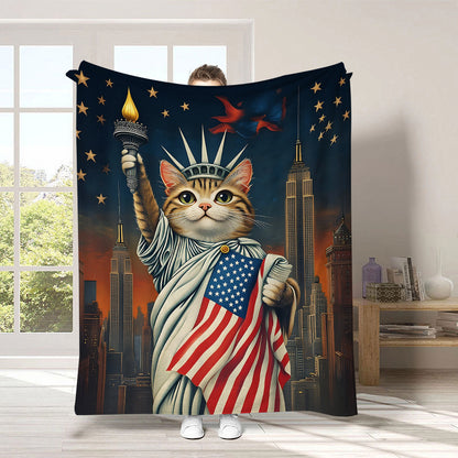 GiftoLuck 4th of July Independence Day 250th Anniversary Flannel Blanket (1776–2026) – Patriotic USA Throw with American Flag, Bald Eagle & Statue of Liberty