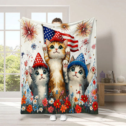 GiftoLuck 4th of July Independence Day 250th Anniversary Flannel Blanket (1776–2026) – Patriotic USA Throw with American Flag, Bald Eagle & Statue of Liberty