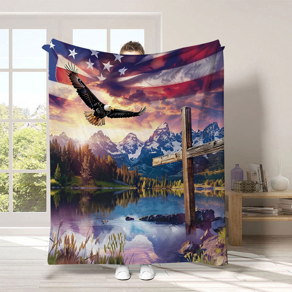 GiftoLuck 4th of July Independence Day 250th Anniversary Flannel Blanket (1776–2026) – Patriotic USA Throw with American Flag, Bald Eagle & Statue of Liberty