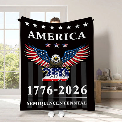 GiftoLuck 4th of July Independence Day 250th Anniversary Flannel Blanket (1776–2026) – Patriotic USA Throw with American Flag, Bald Eagle & Statue of Liberty