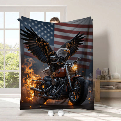 GiftoLuck 4th of July Independence Day 250th Anniversary Flannel Blanket (1776–2026) – Patriotic USA Throw with American Flag, Bald Eagle & Statue of Liberty