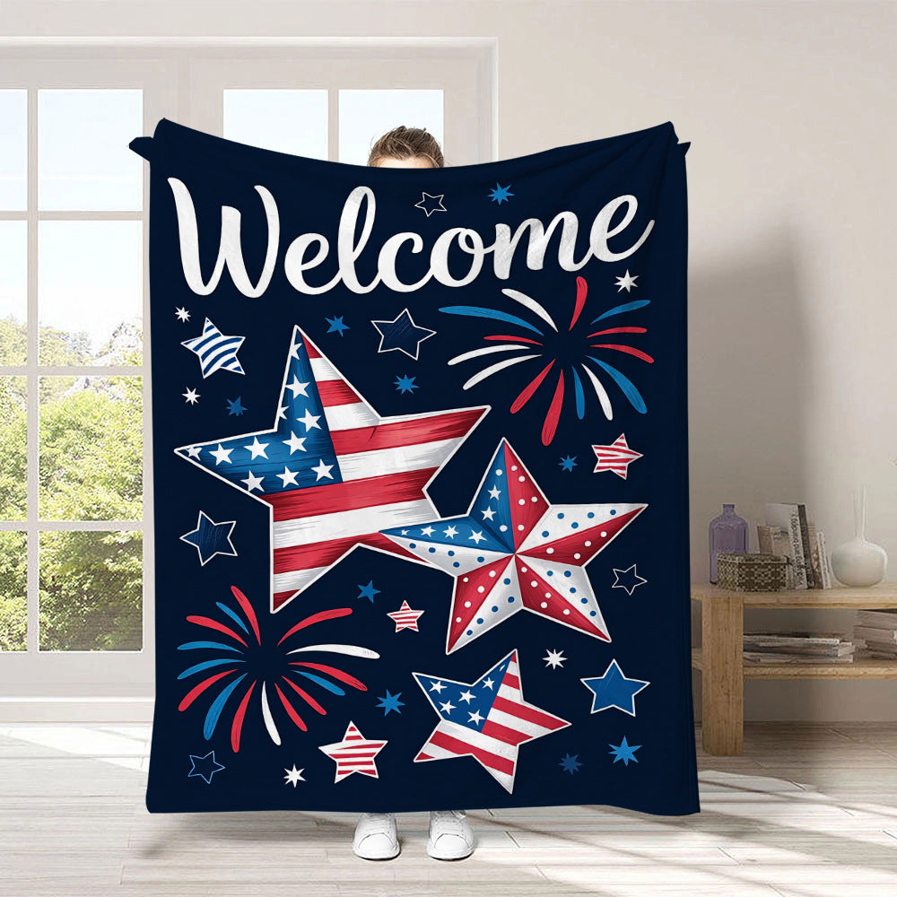 GiftoLuck 4th of July Independence Day 250th Anniversary Flannel Blanket (1776–2026) – Patriotic USA Throw with American Flag, Bald Eagle & Statue of Liberty