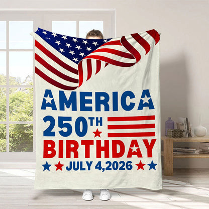 GiftoLuck 4th of July Independence Day 250th Anniversary Flannel Blanket (1776–2026) – Patriotic USA Throw with American Flag, Bald Eagle & Statue of Liberty