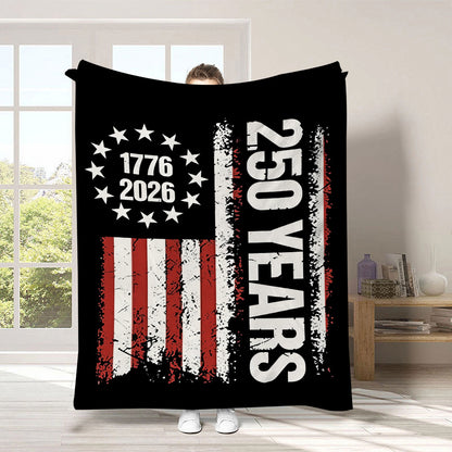 GiftoLuck 4th of July Independence Day 250th Anniversary Flannel Blanket (1776–2026) – Patriotic USA Throw with American Flag, Bald Eagle & Statue of Liberty