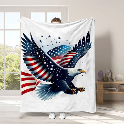 GiftoLuck 4th of July Independence Day 250th Anniversary Flannel Blanket (1776–2026) – Patriotic USA Throw with American Flag, Bald Eagle & Statue of Liberty
