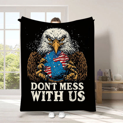 GiftoLuck 4th of July Independence Day 250th Anniversary Flannel Blanket (1776–2026) – Patriotic USA Throw with American Flag, Bald Eagle & Statue of Liberty