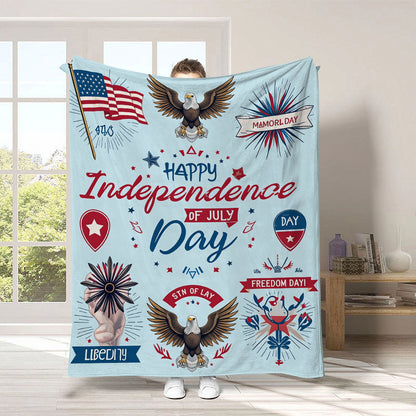 GiftoLuck 4th of July Independence Day 250th Anniversary Flannel Blanket (1776–2026) – Patriotic USA Throw with American Flag, Bald Eagle & Statue of Liberty
