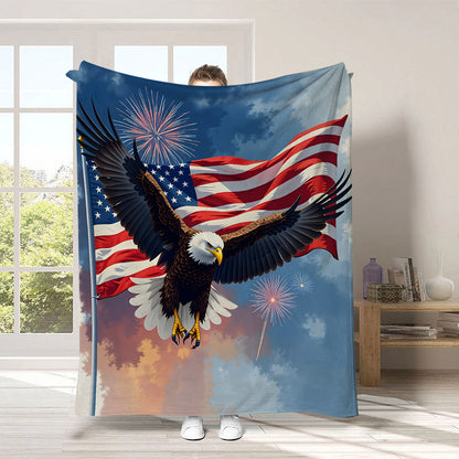GiftoLuck 4th of July Independence Day 250th Anniversary Flannel Blanket (1776–2026) – Patriotic USA Throw with American Flag, Bald Eagle & Statue of Liberty