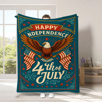 GiftoLuck 4th of July Independence Day 250th Anniversary Flannel Blanket (1776–2026) – Patriotic USA Throw with American Flag, Bald Eagle & Statue of Liberty
