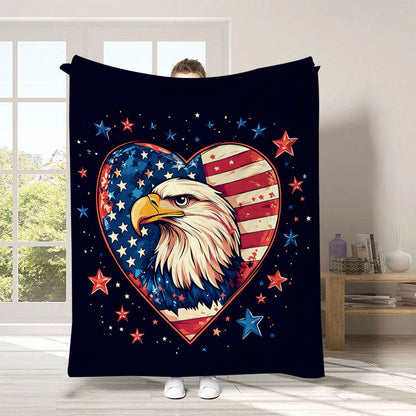 GiftoLuck 4th of July Independence Day 250th Anniversary Flannel Blanket (1776–2026) – Patriotic USA Throw with American Flag, Bald Eagle & Statue of Liberty