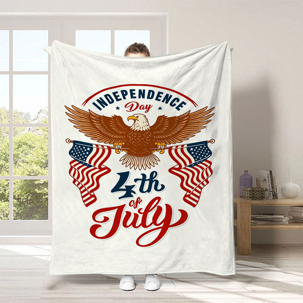 GiftoLuck 4th of July Independence Day 250th Anniversary Flannel Blanket (1776–2026) – Patriotic USA Throw with American Flag, Bald Eagle & Statue of Liberty