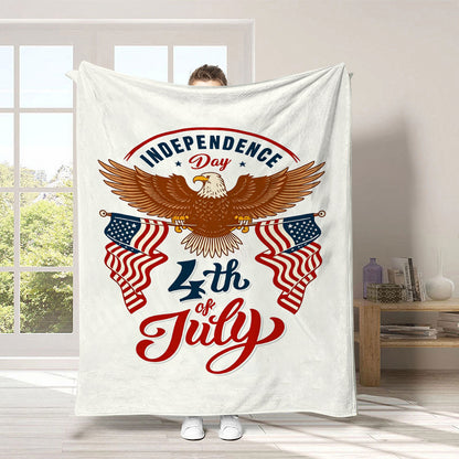 GiftoLuck 4th of July Independence Day 250th Anniversary Flannel Blanket (1776–2026) – Patriotic USA Throw with American Flag, Bald Eagle & Statue of Liberty